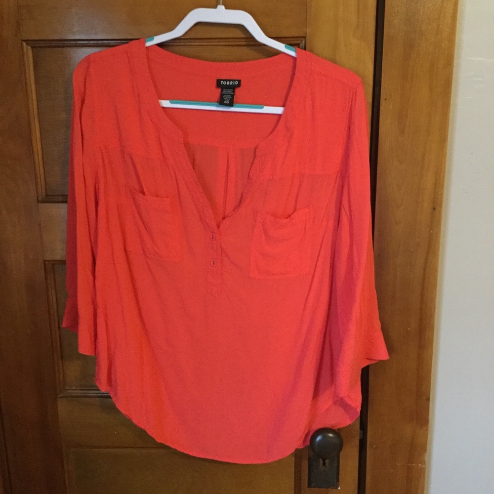 Torrid Bright Roll Tab Sleeve Lightweight Blouse